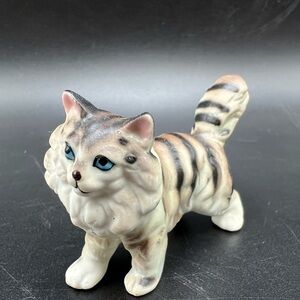 Vintage Cat Figurine Standing Striped Blue Eyes